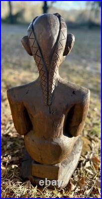 Vintage African Hand-Carved Guardian Figure 22.5 Tribal Wood Sculpture