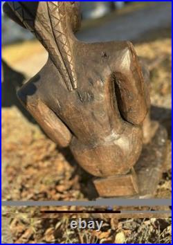 Vintage African Hand-Carved Guardian Figure 22.5 Tribal Wood Sculpture