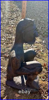 Vintage African Hand-Carved Guardian Figure 22.5 Tribal Wood Sculpture