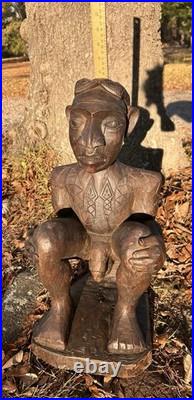 Vintage African Hand-Carved Guardian Figure 22.5 Tribal Wood Sculpture