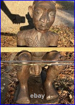 Vintage African Hand-Carved Guardian Figure 22.5 Tribal Wood Sculpture