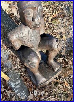 Vintage African Hand-Carved Guardian Figure 22.5 Tribal Wood Sculpture