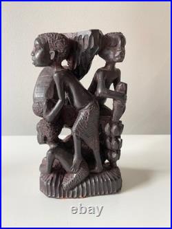 Vintage African Hand-Carved Wood Makonde Tree of Life Sculpture (7 Tall)