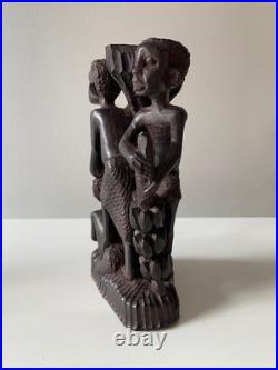 Vintage African Hand-Carved Wood Makonde Tree of Life Sculpture (7 Tall)