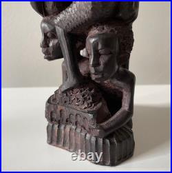 Vintage African Hand-Carved Wood Makonde Tree of Life Sculpture (7 Tall)