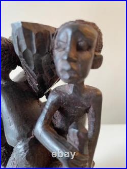 Vintage African Hand-Carved Wood Makonde Tree of Life Sculpture (7 Tall)