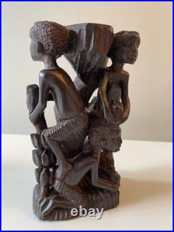 Vintage African Hand-Carved Wood Makonde Tree of Life Sculpture (7 Tall)