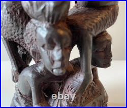 Vintage African Hand-Carved Wood Makonde Tree of Life Sculpture (7 Tall)