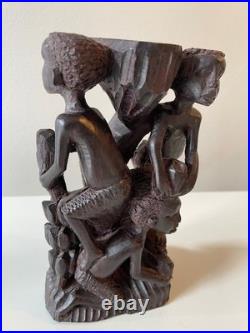 Vintage African Hand-Carved Wood Makonde Tree of Life Sculpture (7 Tall)