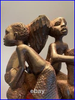 Vintage African Hand-Carved Wood Makonde Tree of Life Sculpture (7 Tall)