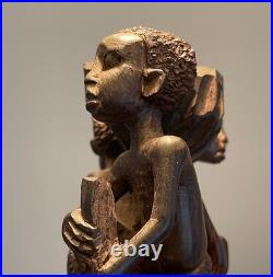 Vintage African Hand-Carved Wood Makonde Tree of Life Sculpture (7 Tall)
