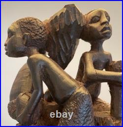 Vintage African Hand-Carved Wood Makonde Tree of Life Sculpture (7 Tall)