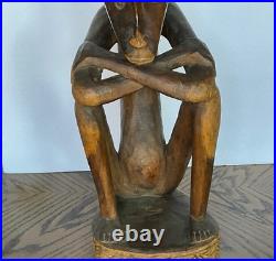 Vintage African Hand Carved Wood Male Sculpture 19 1/2 Tall