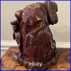 Vintage African Hand Carved Wood Sculpture 13 Village Scene Donkey Palm Tree