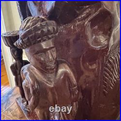 Vintage African Hand Carved Wood Sculpture 13 Village Scene Donkey Palm Tree