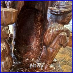 Vintage African Hand Carved Wood Sculpture 13 Village Scene Donkey Palm Tree