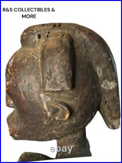 Vintage African Hand Carved Wood Sculpture Inside A Basket, Unusual Piece 21 T