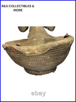 Vintage African Hand Carved Wood Sculpture Inside A Basket, Unusual Piece 21 T