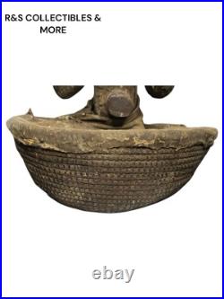 Vintage African Hand Carved Wood Sculpture Inside A Basket, Unusual Piece 21 T