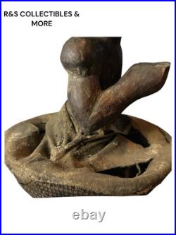 Vintage African Hand Carved Wood Sculpture Inside A Basket, Unusual Piece 21 T