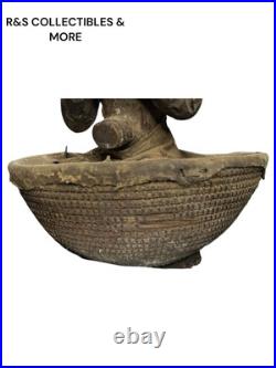 Vintage African Hand Carved Wood Sculpture Inside A Basket, Unusual Piece 21 T