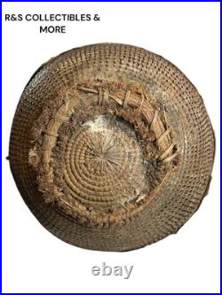 Vintage African Hand Carved Wood Sculpture Inside A Basket, Unusual Piece 21 T