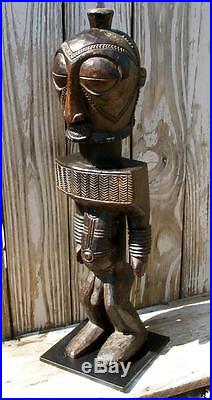 Vintage African LUBA Carved Wood Male Fertility Tribal Zaire Sculpture
