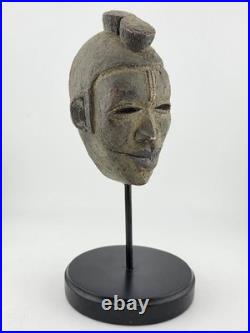 Vintage African Lwena Style Mask Angola Carved Wood Sculpture Tribal Art Stand