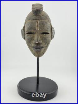 Vintage African Lwena Style Mask Angola Carved Wood Sculpture Tribal Art Stand