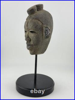 Vintage African Lwena Style Mask Angola Carved Wood Sculpture Tribal Art Stand