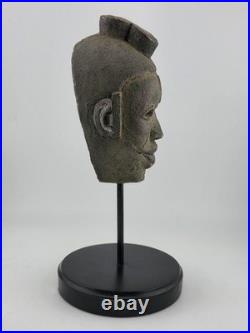 Vintage African Lwena Style Mask Angola Carved Wood Sculpture Tribal Art Stand