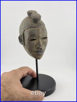 Vintage African Lwena Style Mask Angola Carved Wood Sculpture Tribal Art Stand