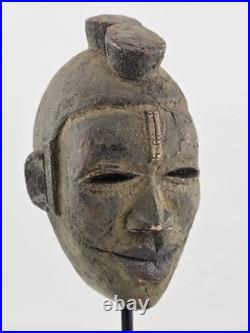 Vintage African Lwena Style Mask Angola Carved Wood Sculpture Tribal Art Stand