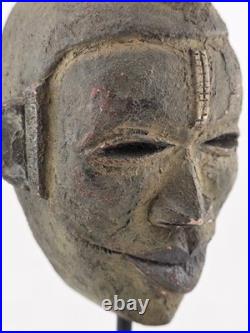 Vintage African Lwena Style Mask Angola Carved Wood Sculpture Tribal Art Stand