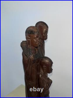 Vintage African Maasai Wood Sculpture Family Hand Carved 12 African Art