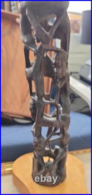 Vintage African Makonde Tree of Life Sculpture Ebony wood 14.5 Tall