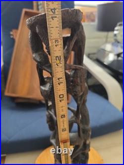 Vintage African Makonde Tree of Life Sculpture Ebony wood 14.5 Tall