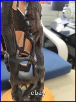 Vintage African Makonde Tree of Life Sculpture Ebony wood 14.5 Tall