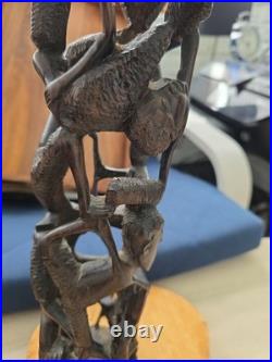 Vintage African Makonde Tree of Life Sculpture Ebony wood 14.5 Tall