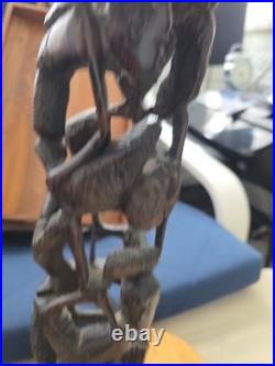 Vintage African Makonde Tree of Life Sculpture Ebony wood 14.5 Tall