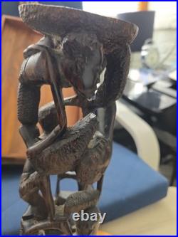 Vintage African Makonde Tree of Life Sculpture Ebony wood 14.5 Tall