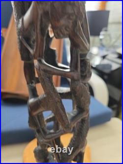 Vintage African Makonde Tree of Life Sculpture Ebony wood 14.5 Tall