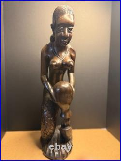 Vintage African Mami Wata Mermaid Wood Carving Serpent Figure West Africa 24