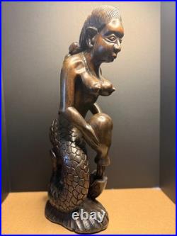 Vintage African Mami Wata Mermaid Wood Carving Serpent Figure West Africa 24