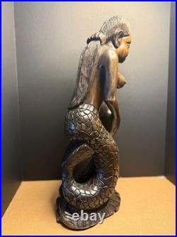 Vintage African Mami Wata Mermaid Wood Carving Serpent Figure West Africa 24