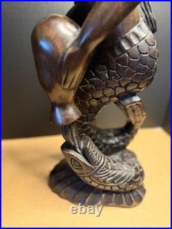 Vintage African Mami Wata Mermaid Wood Carving Serpent Figure West Africa 24