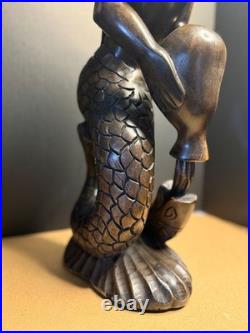 Vintage African Mami Wata Mermaid Wood Carving Serpent Figure West Africa 24