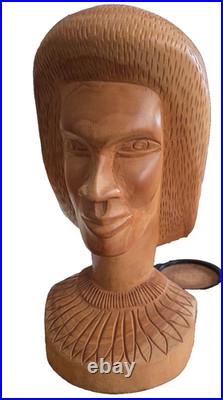 Vintage African Man Hand carved Wood Sculpture Statue 12 x 6 Signed Soni
