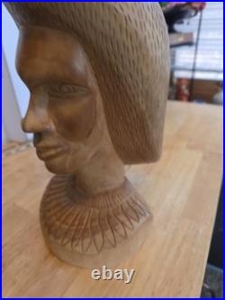 Vintage African Man Hand carved Wood Sculpture Statue 12 x 6 Signed Soni