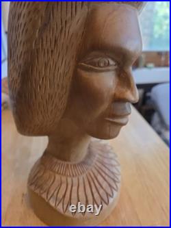 Vintage African Man Hand carved Wood Sculpture Statue 12 x 6 Signed Soni